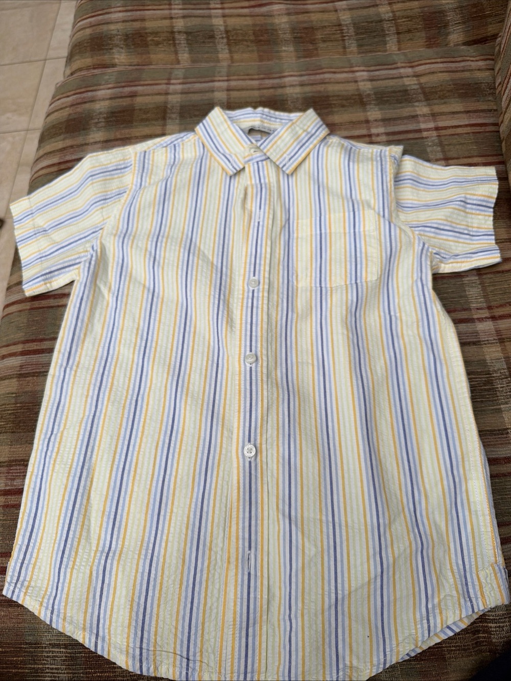 Janie and Jack Short-Sleeve Button-Down Shirt in Yellow & Blue Stripes